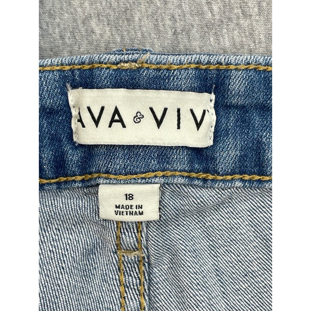 Ava & Viv Jeans Womens 18 Blue Cotton Blend Stretch High Rise Distressed Flare - Picture 3 of 7
